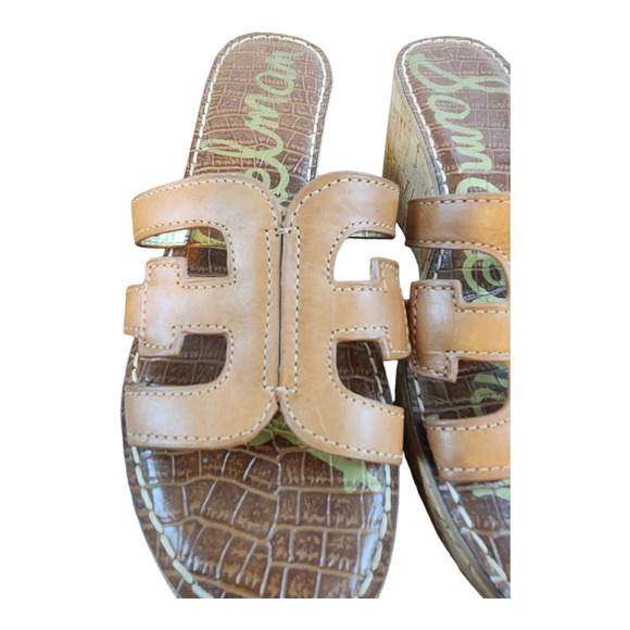 Sam Edelman Regis Slide Sandal brown cork wedge womens sz 9 leather upper - Picture 12 of 15